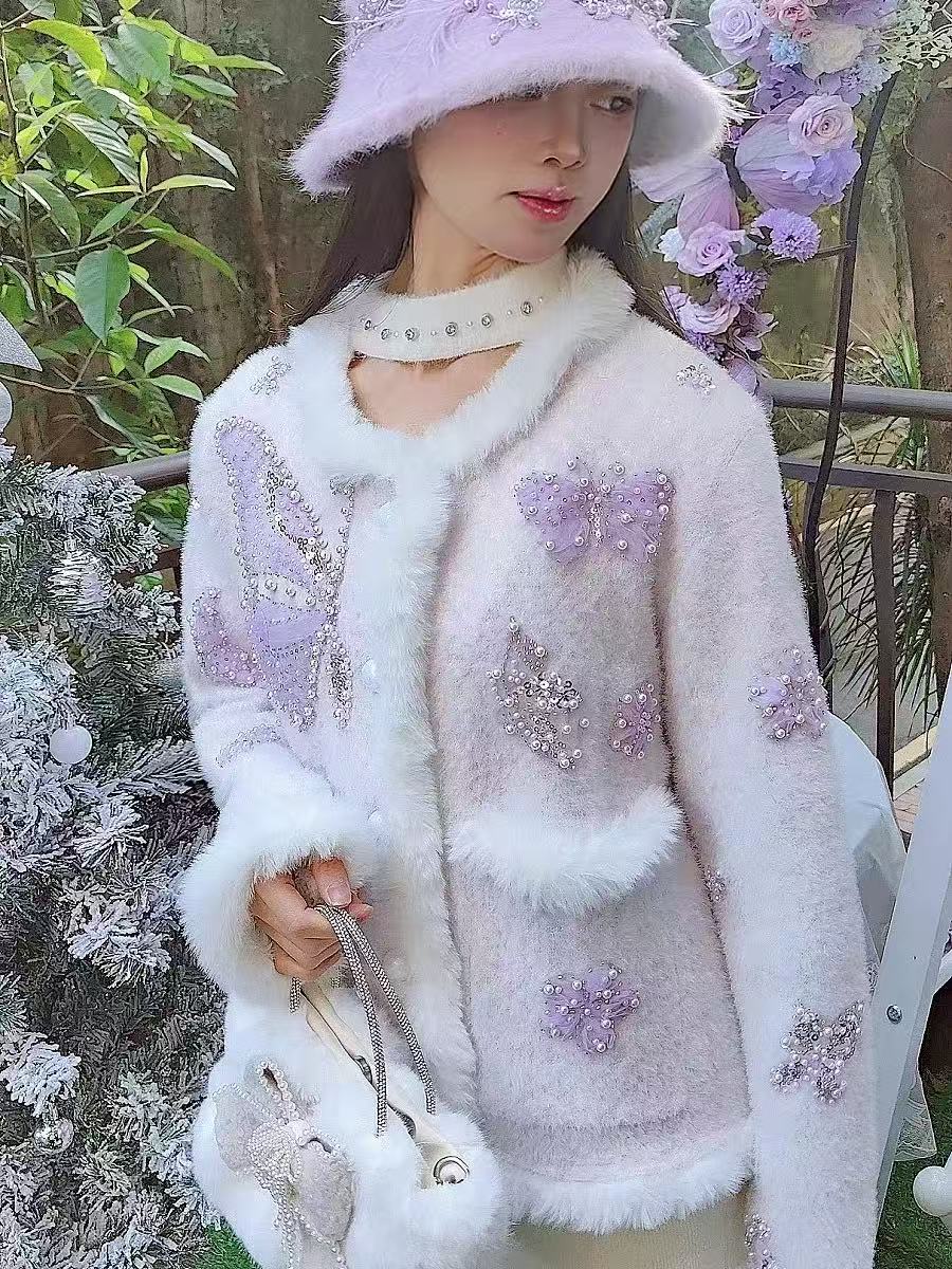 Luxury Style Pearls Beads Stit - đánh giá và giá Wool Coat Peacoat