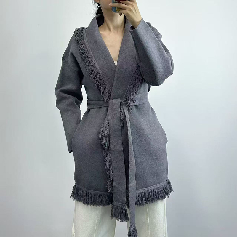 Ladies fringed long wool knit  - đánh giá và giá Wool Coat Peacoat