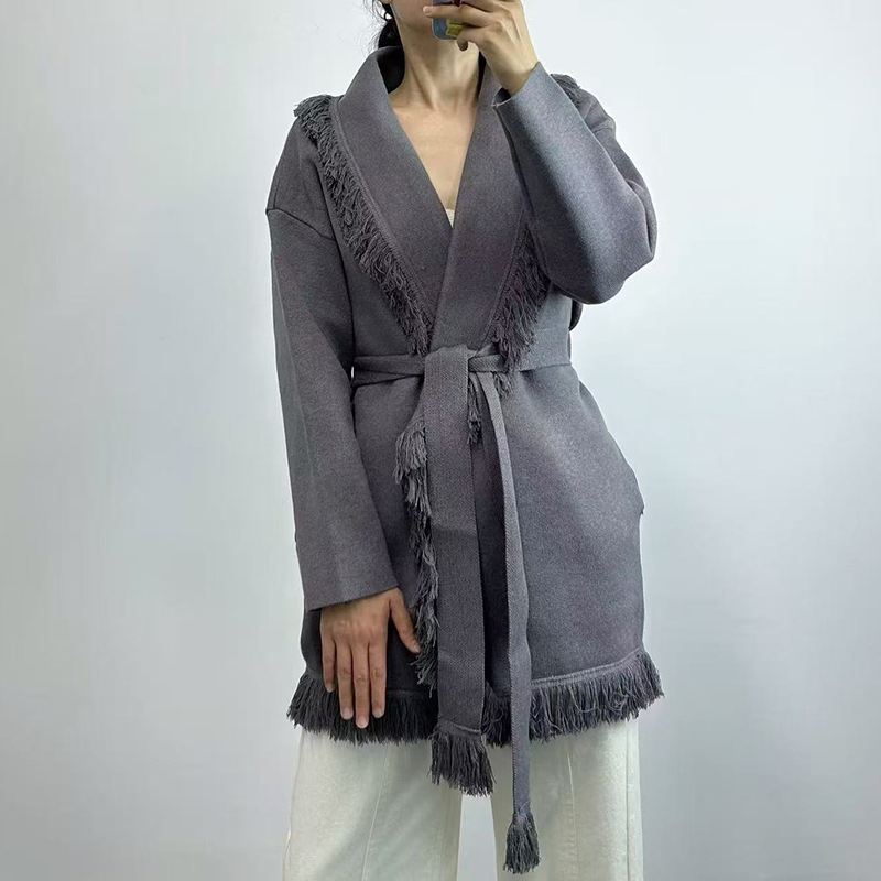Ladies fringed long wool knit  - đánh giá và giá Wool Coat Peacoat
