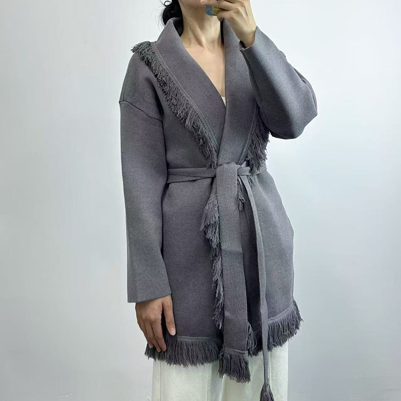 Ladies fringed long wool knit  - đánh giá và giá Wool Coat Peacoat