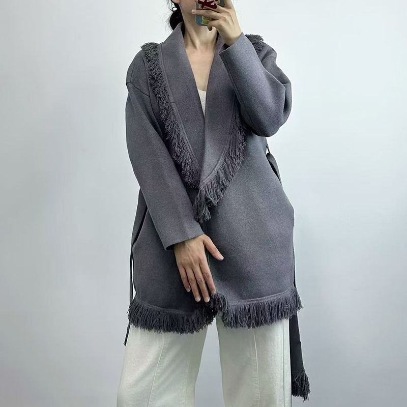 Ladies fringed long wool knit  - đánh giá và giá Wool Coat Peacoat