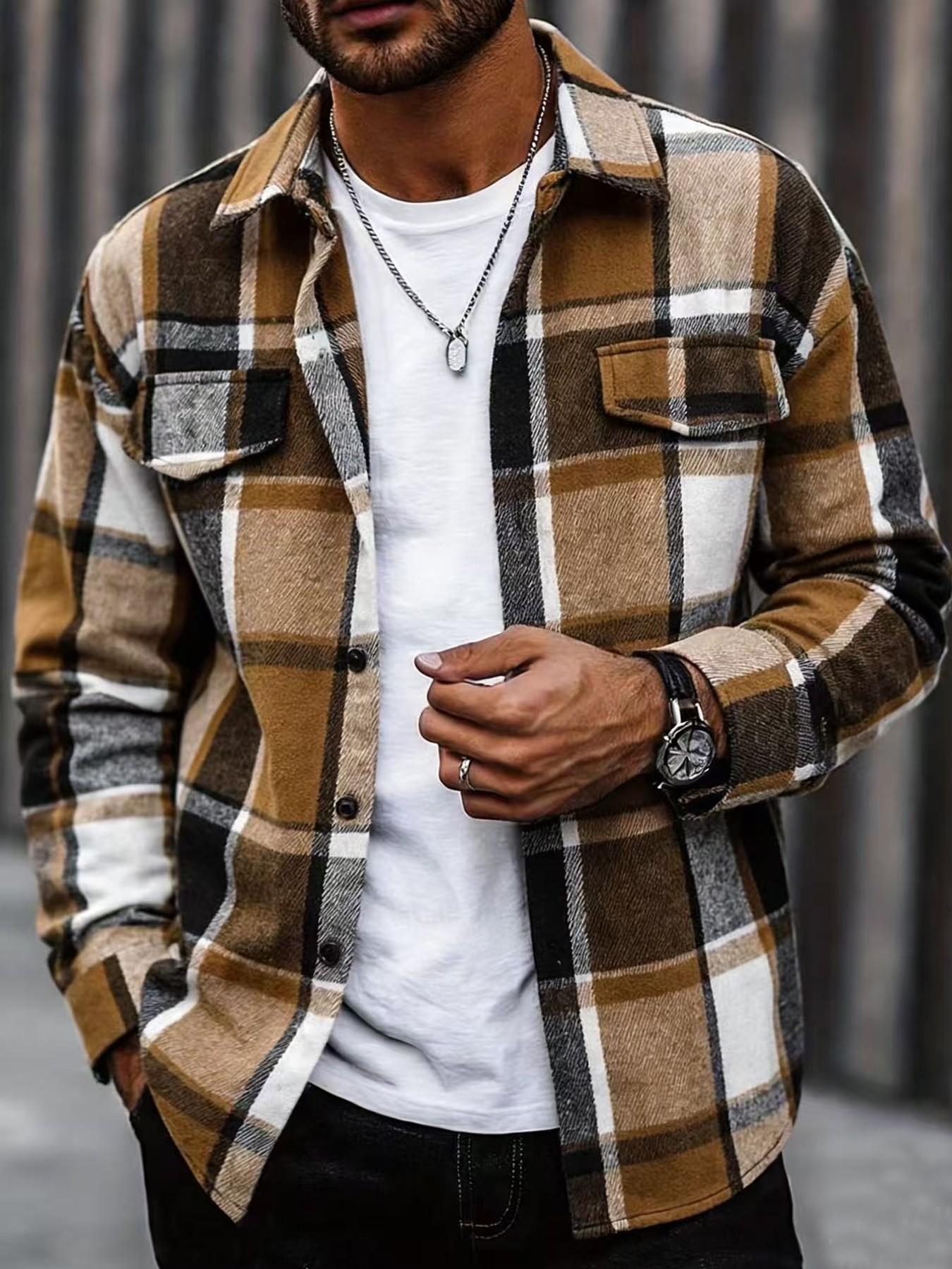 Retro Plaid Shirt Men Casual E - đánh giá và giá Flannel Shirt Lined